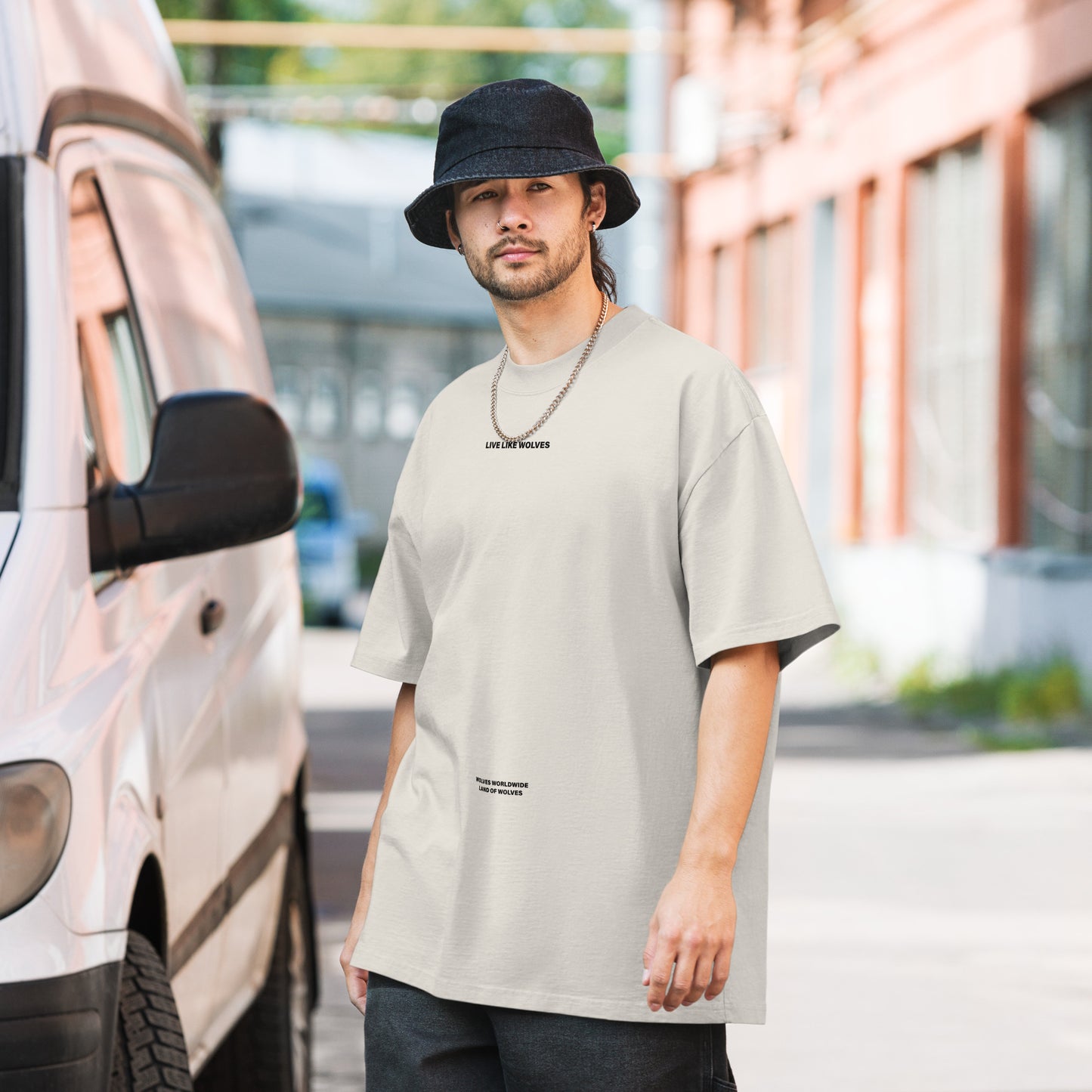 Live Like Wolves LLW Oversized faded white t-shirt