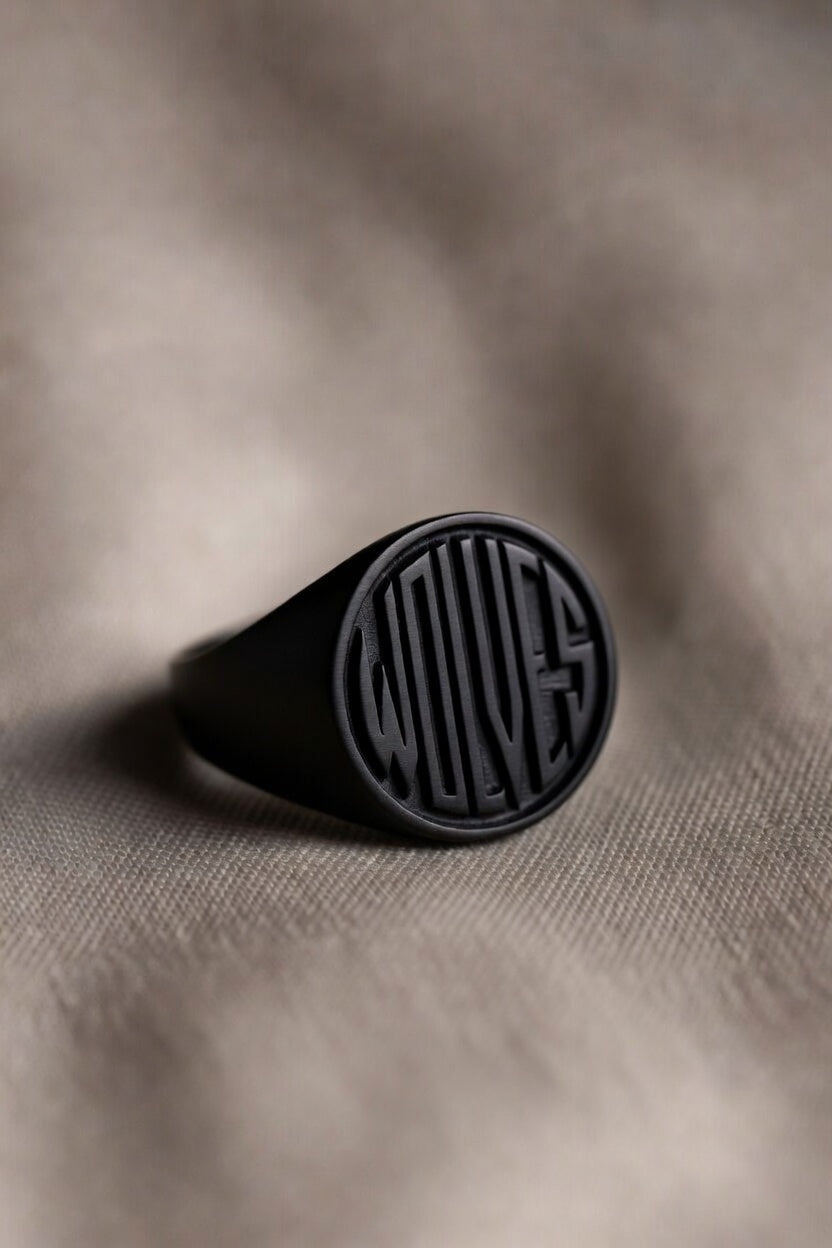 WOLVES signet ring in gold, platinum, matte black